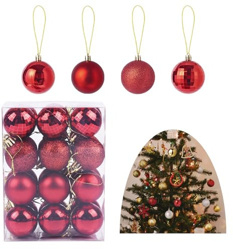 Alppihym 24 Piezas por Caja Bolas de Navidad 4cm - Decoración navideña de plástico, Rojo, Plata, Oro Adornos para árboles de Navidad para árbol de Navidad (Rojo)