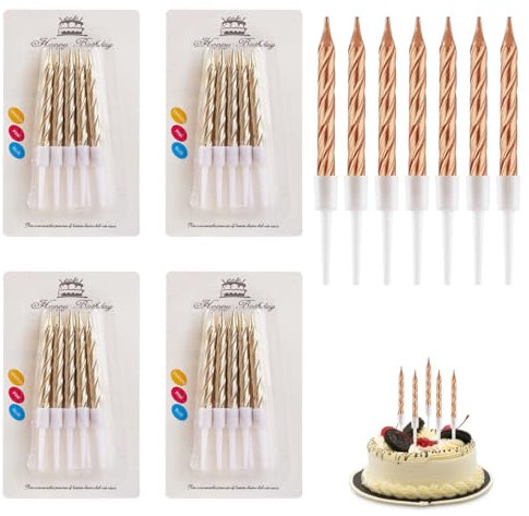RDNKVB 40 Pezzi Candeline Compleanno, Candele per Torta a Spirale Mini Metallico con Supporti per La Festa di Compleanno Decorazione della Torta Forniture (Corte Sottili, Champagne)