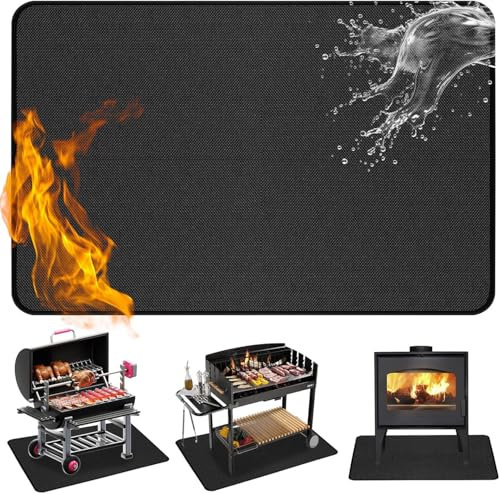 Feuerfeste Unterlage 180 x 100 cm, Groß Faltbare Grillmatte für Gasgrill Bodenschutz, Silikon-Glasfaser Fallschutzmatten Outdoor, Feuerschutzmatte für BBQ Grills, Kamin, Boden, Rasen und Camping