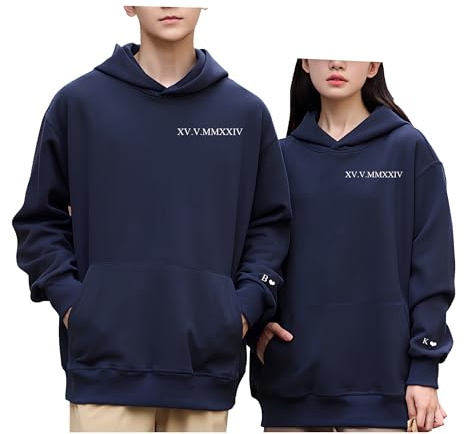 Zopmopae Individuell bestickter römischer Ziffern-Hoodie/Paar-Hoodies, besonderer Tag, Datum/Jahrestag, Geburtstag, Valentinstag, Paar-Geschenk