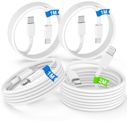 4Pack Cable USB C a Lightning 1M+2M,[Certificado Apple MFi] Cable de carga para iPhone,Cable Tipo C a Lightning Apple Original para iPhone 14 13 12 11 Pro Max Mini XR XS SE X 8,iPad