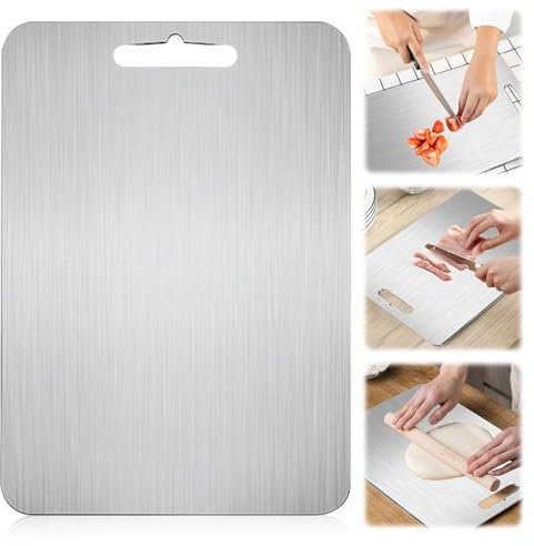 Edelstahl Schneidebrett Titan Schneidebrett Edelstah Schneidebretter Doppelseitiges Schneidbrett Stainless Steel Cutting Board für Fleisch, Brot, Gemüse, Obst Schneiden 20 x 29 cm