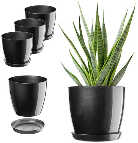 KADAX Blumentopf, Pflanzkübel-Set mit Untersetzer, Blumenkübel aus Kunststoff, runder Pflanztopf für Innenbereich, Übertopf für Blumen und Zimmerpflanzen, Kräutertopf (Set 3: 23cm, Anthrazit)