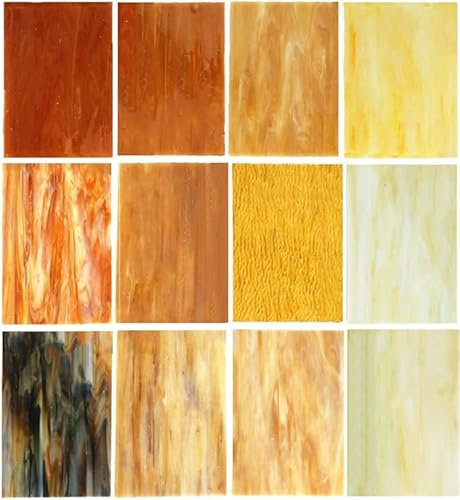 CHICSHIS 10 lebhafte, undurchsichtige Buntglasbögen, sortiert, brillante Farben, Kunstglas für DIY-Mosaik-Bastelarbeiten, 10,2 x 15,2 cm, Mosaikblätter für DIY-Projekte und Heimdekoration, Bernstein