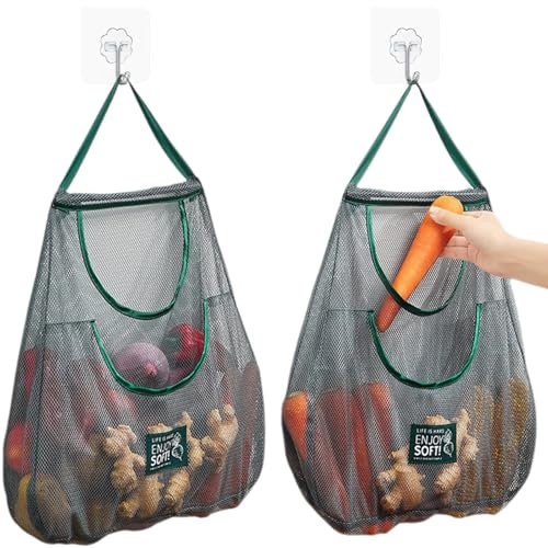 Sac Courses Alimentaires, 2 Pièces Paquet Sac Legumes Courses Reutilisable, Resserre à Légumes Filet Sac, Stockage Produit Durable, Sacs en Fruit Legume en Maille