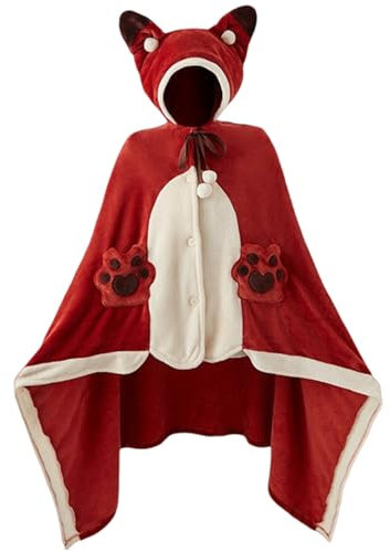 KYEQATY Tragbare Decke Fuchs Hoodie Cape süße Kapuzendecke warme Decke mit Ärmeln Winter Comfy Hoodie Koralle Fleece Klimaanlage Decken für Frauen Büro Nickerchen