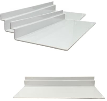 My Shopfittings Acrylic Slatwall Shelves | Acrylic Shelf with Lip | 4 x 10 Hanging Slatwall Accessories Retail Wall Panel Accessories | Clear, Black & White Display Shelf Options (10, White)