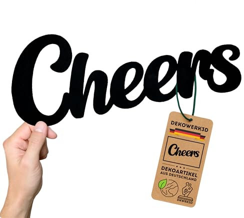 Cheers Schriftzug - Deko Bar Wand Schild - Theke Dekoration - Wohnzimmer Wanddeko für zu Hause - Wandsticker - Home Wandkunst - Küche oder Schlafzimmer - Wandschild aus Kunststoff