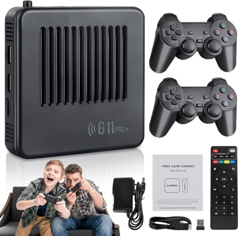 Roadtime G11 Pro Game Box Retrowave Retro Consola de juegos 4K, Plug and Play Consola de videojuegos con dos controladores inalámbricos dobles, más de 60 emuladores clásicos, consola de videojuegos,