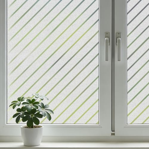 shinfly Fensterfolie Diagonalstreifen 90 x 200 cm, Fensterfolie Blickdicht, Sichtschutzfolie Fenster Milchglasfolie, selbsthaftend statisch haftend, Anti-UV, für Bad, Büro & Wohnzimmer