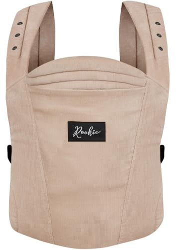 Rookie Babytrage ab Geburt - Ergonomisch, Bequem, Bio-Stoffe - Premium Elite Design - Baby Trage schnell & einfach angelegt - Baby carrier für Neugeborene bis 2 Jahre (Cord Stone)