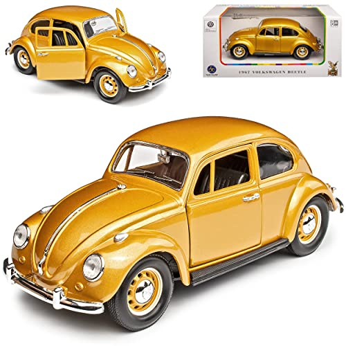 Generisch Volkwagen Käfer Coupe Gold mit goldenen Radkappen 1967 1/24 Yatming Lucky Die Cast Modell Auto