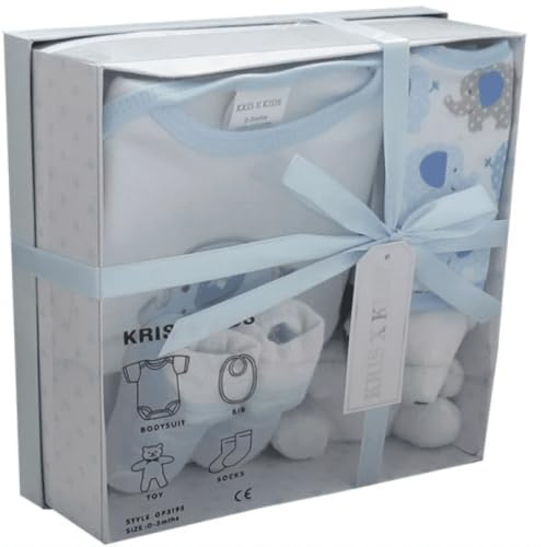 Newborn Baby Boy Gift Set – 4 Piece Baby Shower Gift Box (0–3 Months) with Essential Items – Luxury Baby Boy Gift Set – Pink, Blue or White (Blue)