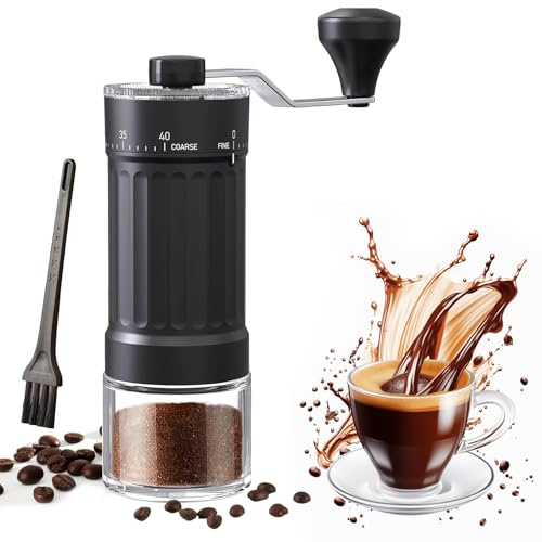 Manual Coffee Grinder, External 40 Adjustable Settings Coffee Bean Grinder Hand Coffee Grinder for Espresso, Aeropress Pour Over,Moka pots,French Press,Home,Office,Travel, Black