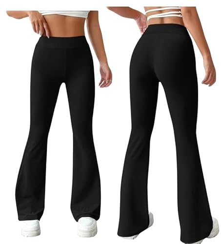 Women’s Flared Trouser High Waist Ladies Boot Cut 29& 31 Leg Length Ribbed Stretch Work Pants –Pull On Flare Bottom for Women Gym Office Work wear Slack