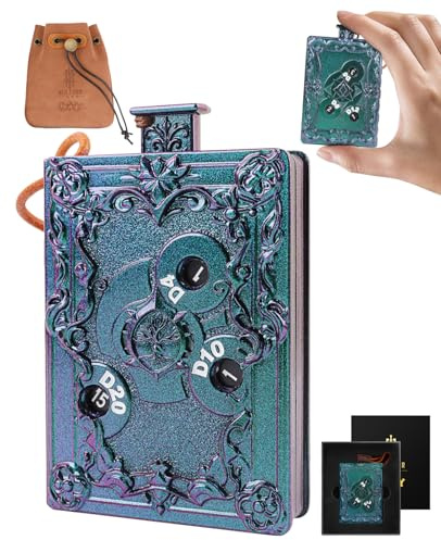 MinZerTRPG - Set di dadi per roulette 3 - 7 in 1, in metallo, poliedrici, design a libro magico, set di dadi meccanici fidget DND con custodia, regalo da collezione per giocatori maghi e goblin di