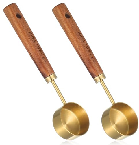 Tyqour 2 PCS 15ml Coffee Measuring Scoop Stainless Steel & Wood 1Tablespoon Measuring Spoon Perfect for Coffee, Tea and More
