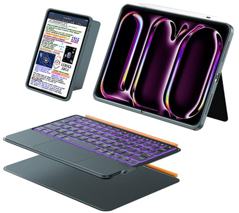 iPad Pro 13 Pulgadas Funda Con Teclado (M5 2025, M4 2024), Retroiluminada Desmontable Magnética, Panel Táctil Multi-Touch, Horizontal/Vertical, 160° Soporte Ajustable, Funda Protectora Delgada (Gris)