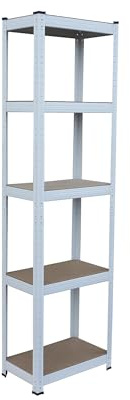 Relaxdays Schwerlastregal, HxBxT: 180x50x30 cm, 875 kg, 5 Ebenen, Lagerregal Keller & Garage, zum Stecken, weiß/braun