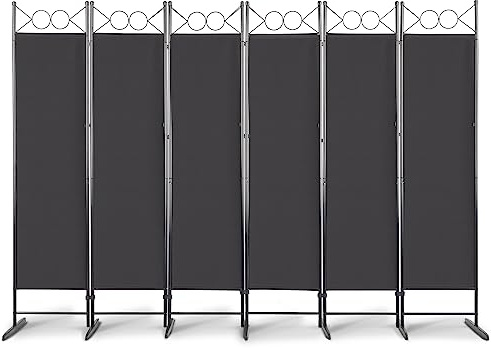 6 Panel Room Divider, 5.74FT Movable Protective Privacy Screens, Portable Folding Privacy Screen Wall Room Partition Separator for Living Room, Bedroom, Office, Dining Room (Black)