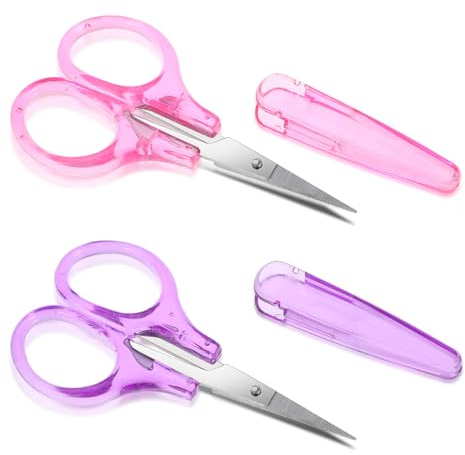 2 Stück Schere Klein, Mini Schere Präzise Edelstahl | mit Gebogener und Gerader Klinge, für Nähen, Basteln, ＆ Papierschneiden, Mit Schutzhülle