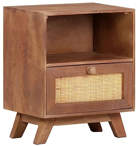KTHLBRH Solid Mango Wood Bedside Cabinet Nightstand with Drawer and Shelf, 40x30x50 cm Rustic Side Table for Home Decor, Handcrafted Furniture Storage Unit