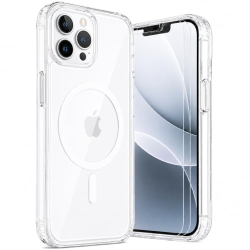 LUNOVATE for iPhone 12/12 Pro Case Clear, Magnetic Shockproof Protective Cover Anti Yellow Transparent Phone Case with 2 Screen Protector for iPhone 12 & iPhone 12 Pro - Clear