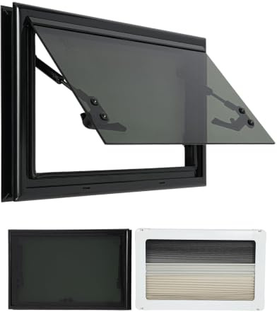 50 x 30CM RV-Wohnmobilfenster, 85° Maximaler Öffnungswinkel Rechteckig Aluminiumlegierung Wohnmobilfenster Wohnwagenfenster mit Fliegengitter Integriertem Rollo für Wohnmobile Van Camper