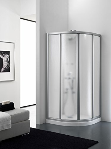 Box doccia acrilico semicircolare apertura centrale due fogli scorrevoli alluminio bianco 75 x 75 cm, H 185 cm