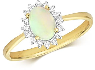 9 Karat (375) Gold Cluster Diamant Damenring Brillant-Schliff 0.14 Karat HI - I1 mit Opal WJS2142