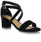 Womens Strappy Sandals Block Low Heel Ladies Ankle Strap Party Evening Shoes Black Faux Suede 3 UK