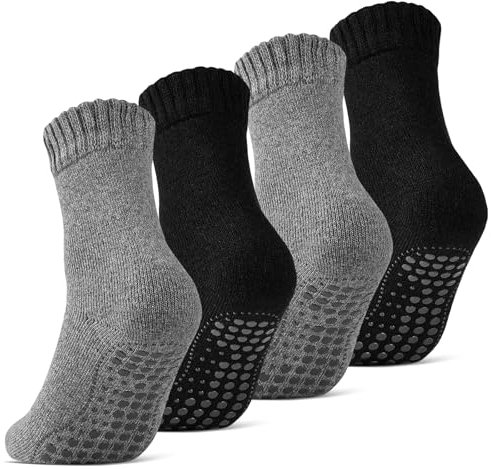 2 | 4 | 6 Paar ABS Socken Herren Damen Anti Rutsch Socken mit Wolle 21463 WP (Schwarz/Anthrazit 4 Paar 43-46)