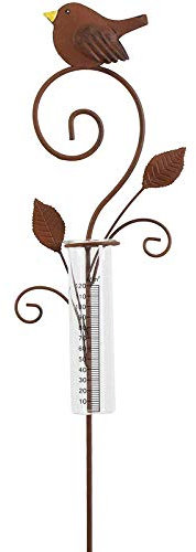 SIDCO Regenmesser Gartenstab Vogel Metall Wetterstation Gartenstecker Rost Deko Garten