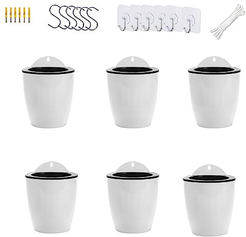 ORIMERC Paquete de 6 macetas Colgantes Verticales de riego automático para jardín, Montaje en Pared, Ventana, contenedor Redondo de plástico para Interiores y Exteriores, para Plantas, Flores