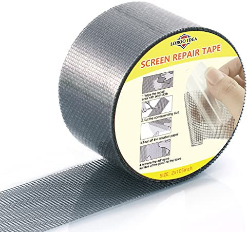 Loboo Idea - Kit di riparazione per finestre e finestre, resistente adesivo in fibra di vetro, per riparare schermi e porte di finestre, fori per riparazione schermo (5 x 180 cm, grigio)