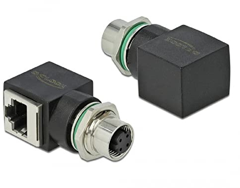 Delock Netzwerkadapter M12 4 Pin D-kodiert Buchse zu RJ45 Buchse