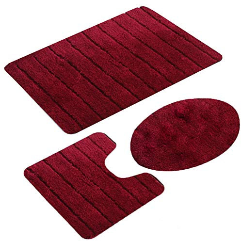 jianyana 3-teiliges Badteppich-Set Rutschfeste Mikrofaser Shaggy Weiche Bad Duschmatten Kontur Badteppich WC-Sitzbezug Combo