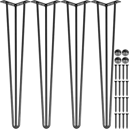 VEVOR Pieds de Table en Épingle à Cheveux de 28 pouces, Ensemble de Pieds de Table en Épingle 4 PC, Pieds En Épingle À Cheveux En Acier avec 3 Tiges Robustes, Pieds de Meubles Noirs pour Créer Table
