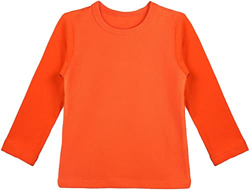 Lilax Girls' Basic Long Sleeve Round Neck Cotton T-Shirt, Orange, 4 Years