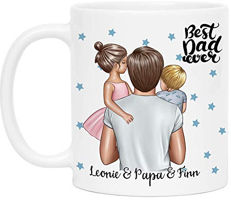 Kiddle-Design Vater Kind Tasse Personalisiert Name und Frisur Papa Kinder Tochter Sohn Baby Geschenk Kaffeetasse für Väter Vatertag Geschenk