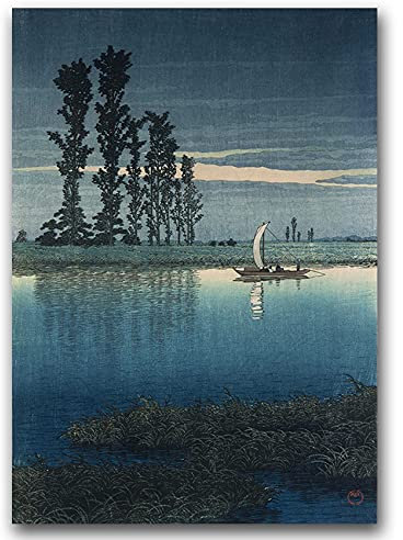 Vintage Posteria Poster 60x85 cm Vintage Wand Kunst Anschlag Bild Bilder Wandbilder Schlafzimmer Deko Ohne Rahmen WandKunst Posters Moderne Zimmer - Abend Ushibori Kawase Hasui