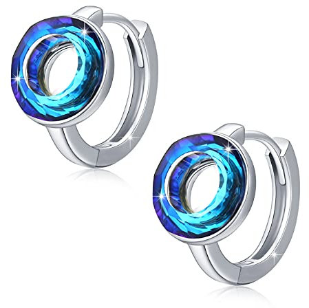 CUOKA MIRACLE Kristall Ohrringe 925 Sterling Silber Kleine Creolen für Damen Schmuck Kristall Kreis Ohrringe Kreolen Jahrestag für Ihre Frau Freundin Mama