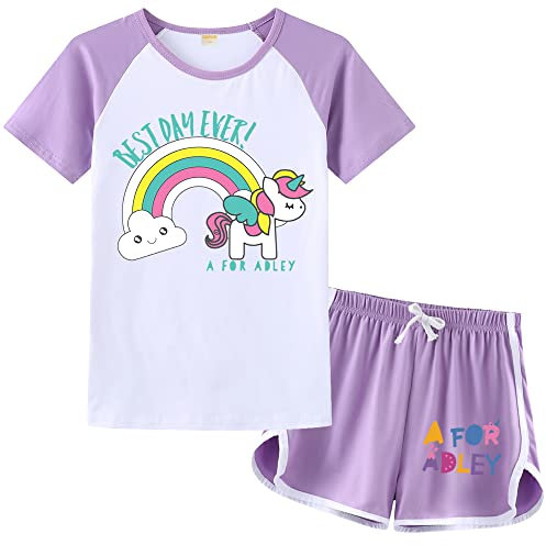 OAIXIUR Adley Prints Girls Pyjama Sets YouTube Gamer Merch Fashion Comfortable Shorts and Tops Tracksuits (Violet,6-7 Years)