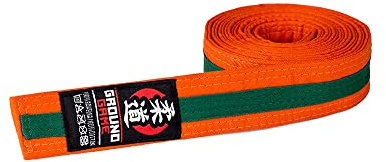 Ground Game Judo Gürtel für Kinder | Kampfsport Gürtel Orange-Grün | Judogürtel 200-240 cm | Budogürtel mehrfarbig 100% Baumwolle | ca. 4 cm breit