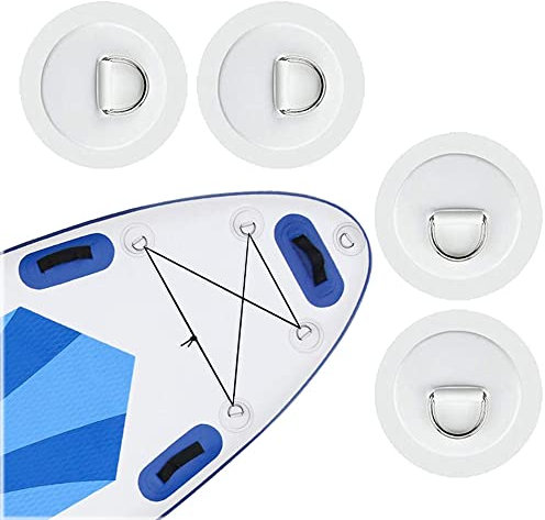Hezhou 4 Stück D-Ring Pad Patch zum Kleben D-Ring mit Augplatte Befestigungshaken zum Kleben für Schlauchboot Paddelboard Sup Board Surfboard Kanu Rafting-Zubehör kein Kleber enthalten(ohne Linie)