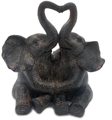 Objectz Elefant Paar Figur - Zwei liebende Elefanten mit zu Herz geformten Rüssel im Kolonialstil