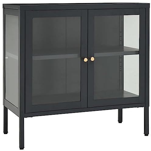 vidaXL Sideboard Kommode Anrichte Schrank Beistellschrank Mehrzweckschrank Standschrank Bücherschrank Lagerschrank Anthrazit 70x35x70cm Stahl Glas