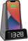 TFA Dostmann 2 in 1 Induktive Ladestation ICONcharge, 60.2033.10, für Smartphones, Kabelloses Laden, mit Weckfunktion, USB-Ladefunktion, Halter für Video Calls, LED-Leuchtziffern, anthrazit