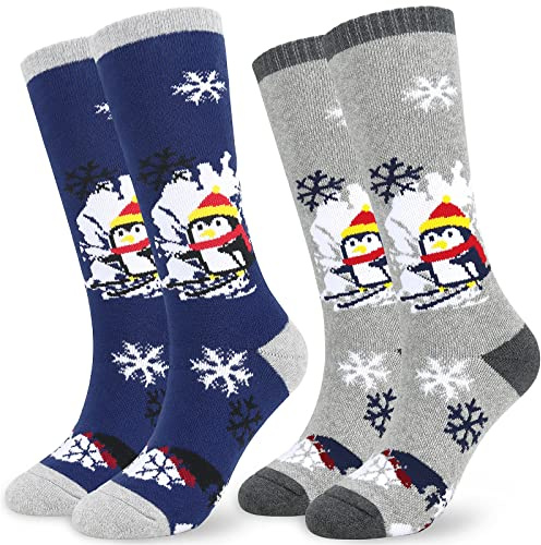 srclo Calcetines térmicos de invierno para niños, 2 pares de calcetines térmicos hasta la rodilla para esquí, snowboard, caminar, calcetines cálidos para niños y niñas de 5 a 15 años, talla
