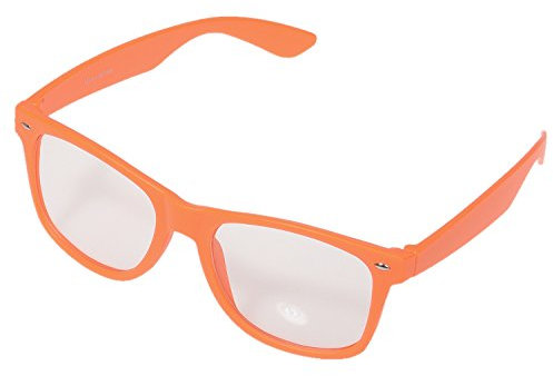 Miobo Lunettes de soleil style rétro années 1980 avec cornes ou verre transparent Noir, Verre transparent orange, Taille unique